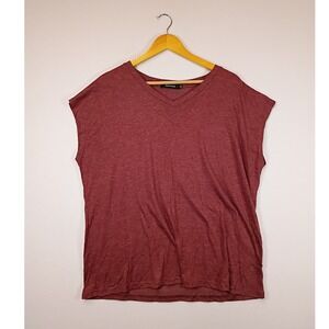 Casual Automet Women 2XL Burgundy V-Neck Cap Sleeve Relaxed Heathered Top